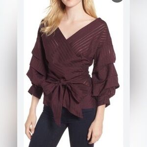 Chelsea28 burgundy Color
Stripe Wrap Blouse Size XS